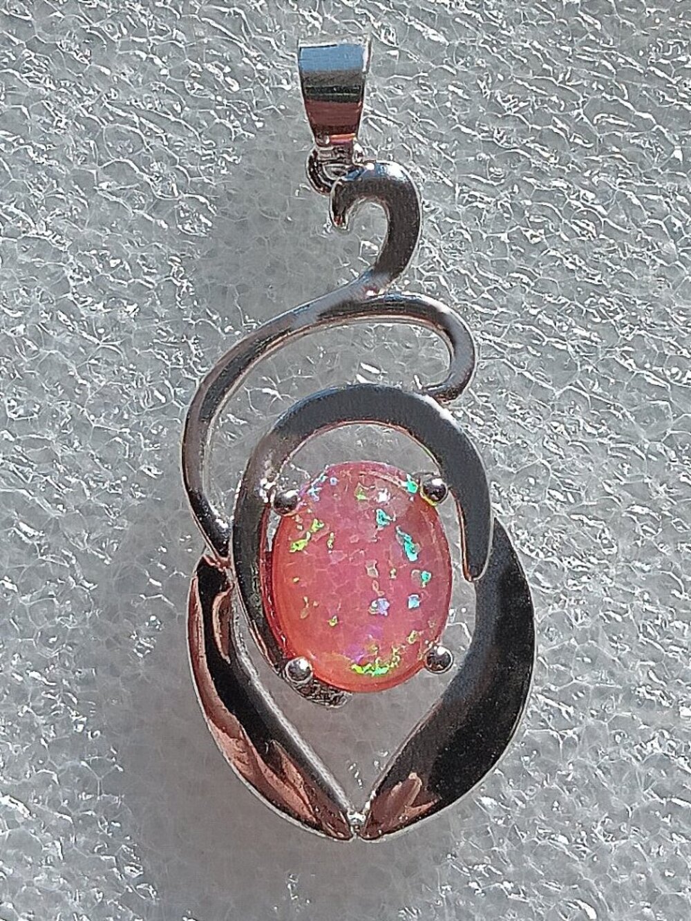 New - Pink Fire Opal Silver Pendant - Includes a Chain